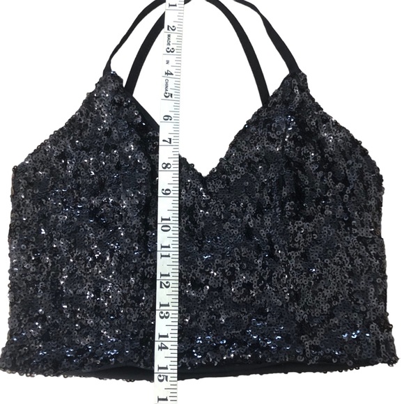 Black Sequin Crop Top SZ S - Picture 6 of 9